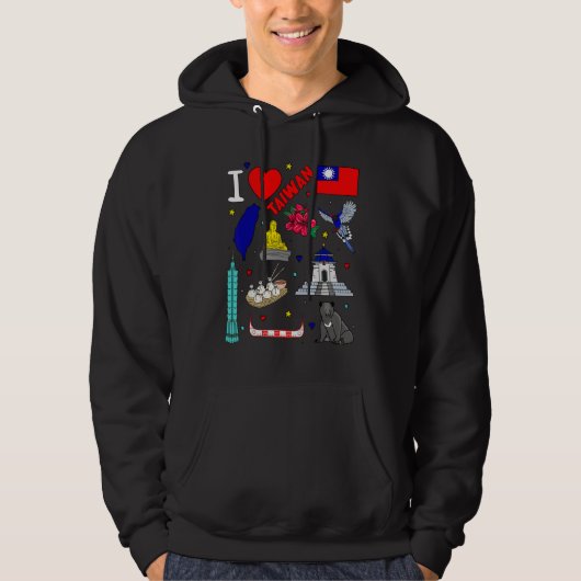 I love Taiwan Hand drawn Taiwanese Landmarks flag  Hoodie (Voorkant)