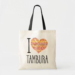 I Love Tambura Oranje Mandala Heart Tote Bag