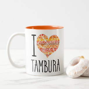 I Love Tambura Oranje Mandala Heart Tweekleurige Koffiemok