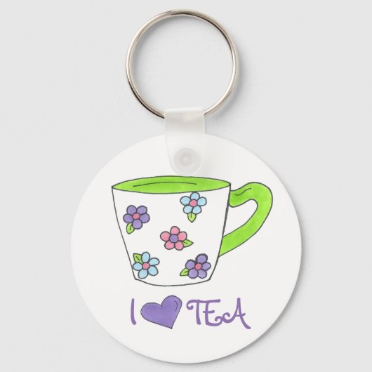 I Love Tea Ceramic Cup Teacup Heart Keychain (Voorkant)
