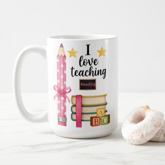 I love teaching reading teacher coffee mug  koffiemok (Met donut)