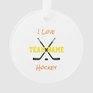 I Love Team Name Hockey Sticks Sportkleuren Ornament