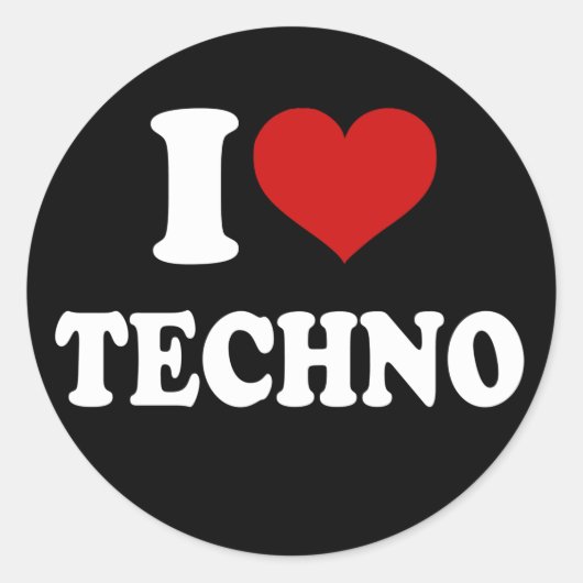 I Love Techno Ronde Sticker (Voorkant)