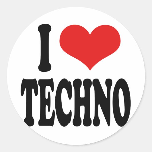 I Love Techno Ronde Sticker (Voorkant)