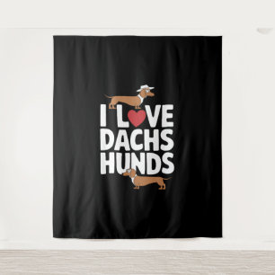 I Love Teckels Fun Graphic voor Hondenliefhebbers Wandkleed