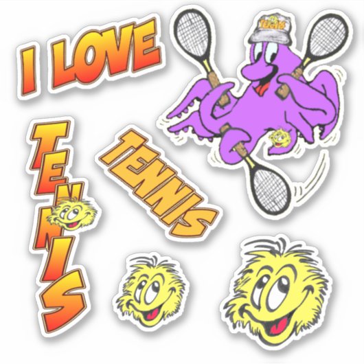 I Love Tennis Cartoon Sticker Set (Voorkant)