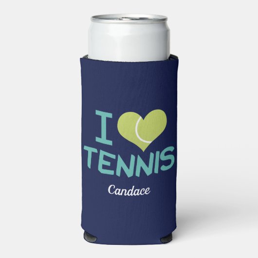 I Love Tennis Cute Custom Personalized Navy Blue Seltzer Blikjeskoeler (Seltzer Voorkant)
