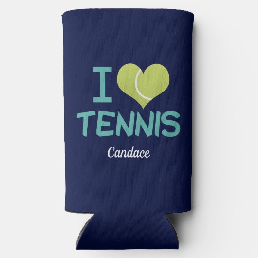I Love Tennis Cute Custom Personalized Navy Blue Seltzer Blikjeskoeler (Achterkant)