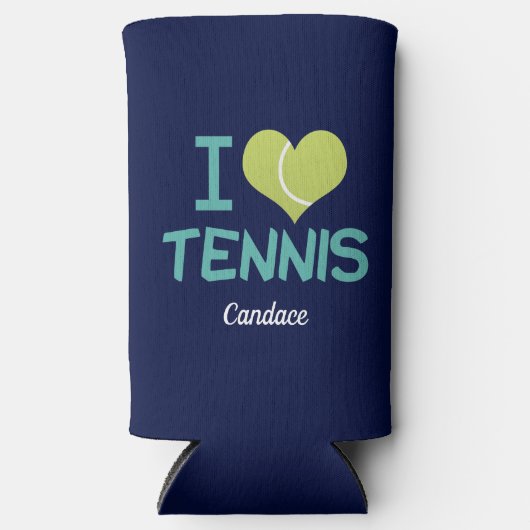 I Love Tennis Cute Custom Personalized Navy Blue Seltzer Blikjeskoeler (Voorkant)