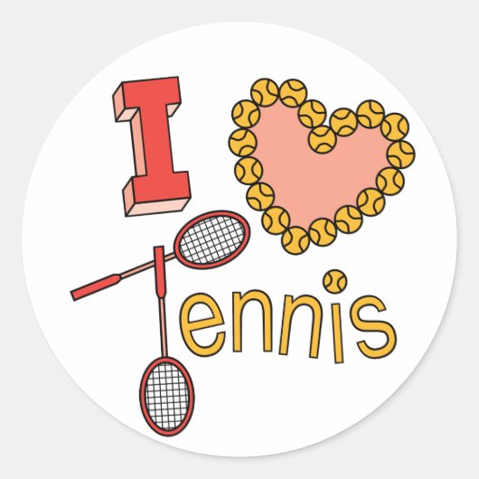 I Love Tennis Ronde Sticker (Voorkant)