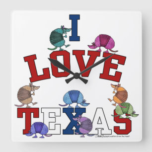I Love Texas-Colorful Armadillos Vierkante Klok