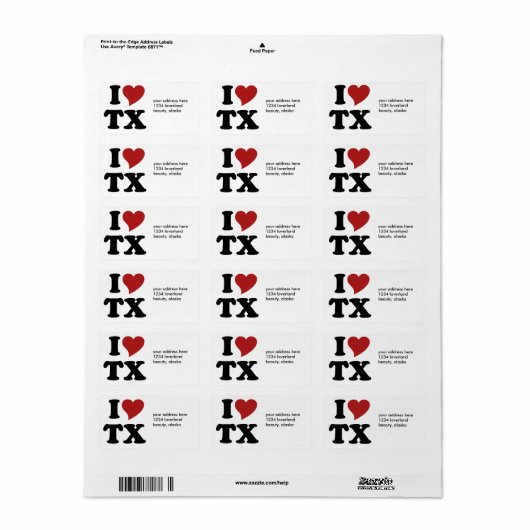 I Love Texas Etiket (Full Sheet)