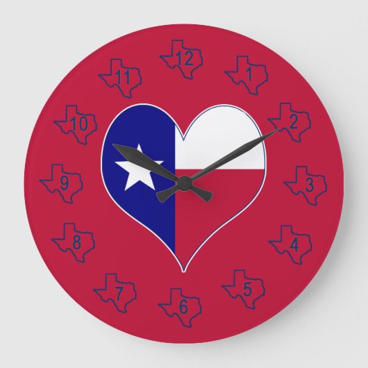 I Love Texas Flag Heart Grote Klok (Voorkant)