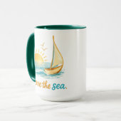 I Love the Sea Sailboat Sunset Ocean Illustration Mok (Voorkant links)