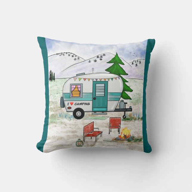 I Love To Camp Throw Pillow Kussen (Voorkant)