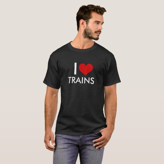 I Love Trains Basic Dark T-Shirt (Voorkant volledig)