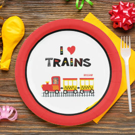 I Love Trains Colorful Kinder Photo and Name Party Papieren Bordje