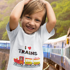 I Love Trains Colorful Kinder Photo and Name T-shirt