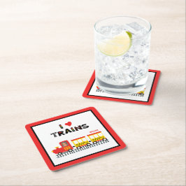 I Love Trains Colorful Kinder Photo Name Party Kartonnen Onderzetters