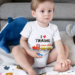 I Love Trains Colorful Photo and Name Romper