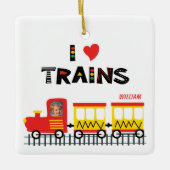 I Love Trains Kinder Photo and Name Kerstmis Keramisch Ornament (Voorkant)