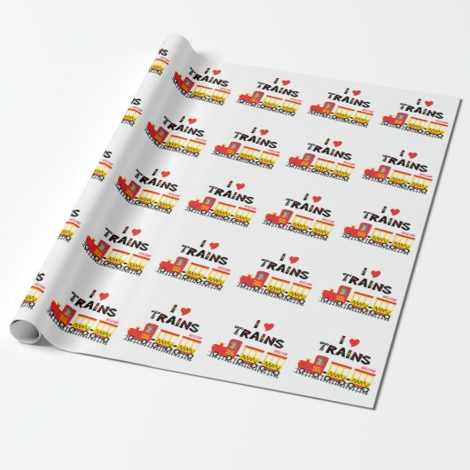 I Love Trains Kinder Photo and Name Pattern Cadeaupapier (Uitgerold)