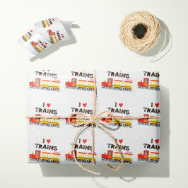I Love Trains Kinder Photo and Name Pattern Cadeaupapier