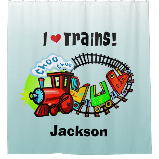 I Love Trains Personalized Transportation Douchegordijn (Voorkant)
