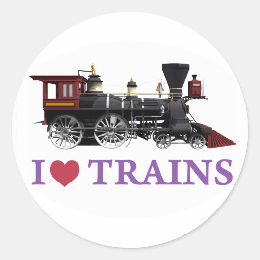 I Love Trains Ronde Sticker (Voorkant)