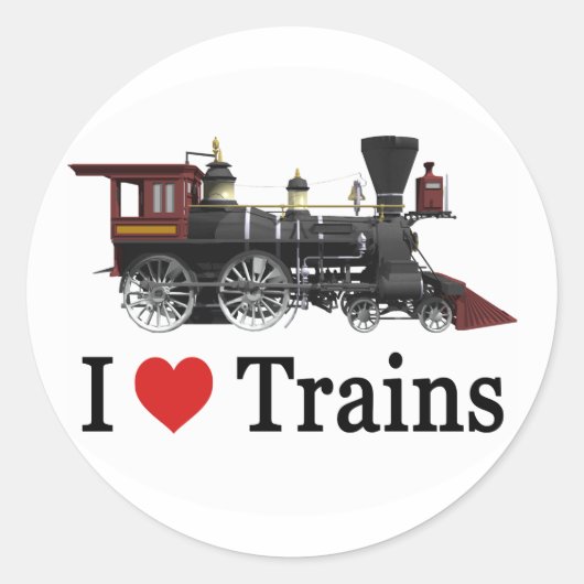I Love Trains Ronde Sticker (Voorkant)