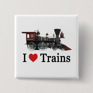 I Love Trains Vierkante Button 5,1 Cm