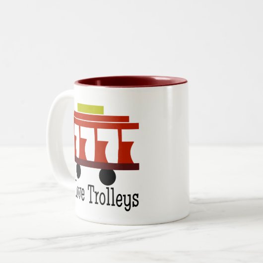 I Love Trolleys Tweekleurige Koffiemok (Voorkant links)