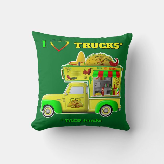 I Love Trucks (Taco Trucks) omkeerbaar Kussen (Voorkant)