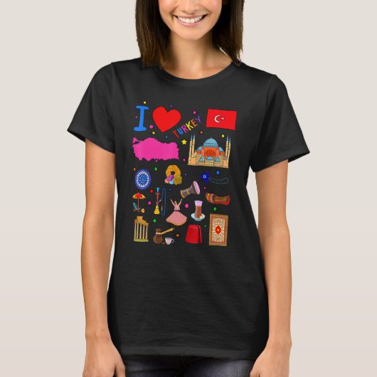I love Turkey Hand drawn Turkish Landmarks flag T-shirt (Voorkant)