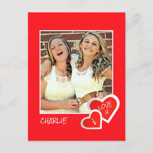 I Love U, Cute Hearts - Custom Photo Personised Briefkaart (Voorkant)
