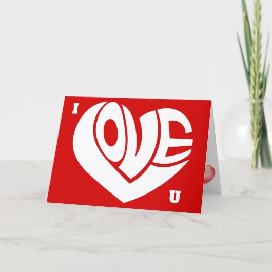 I Love U Retro Liefdes Hart Tekst Typografie Kaart (Voorkant)