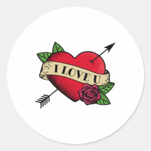 I Love U Tattoo Premium _1 Ronde Sticker