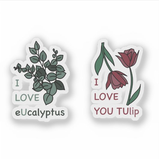 I LOVE Ucalyptus & I LOVE YOU Tulip Sticker (Voorkant)