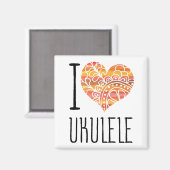 I Love Ukulele Oranje Mandala Heart Magneet (Voorkant / Achterkant)