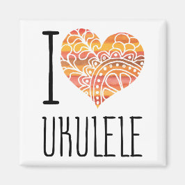 I Love Ukulele Oranje Mandala Heart Magneet