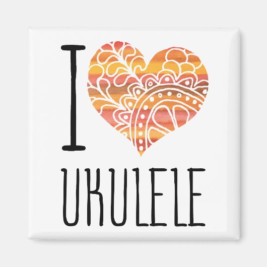 I Love Ukulele Oranje Mandala Heart Magneet (Voorkant)