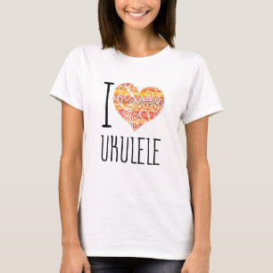 I Love Ukulele Oranje Mandala Heart T-shirt