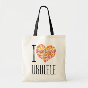 I Love Ukulele Oranje Mandala Heart Tote Bag