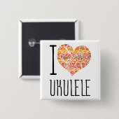 I Love Ukulele Oranje Mandala Heart Vierkante Button 5,1 Cm (Voorkant /achterkant)