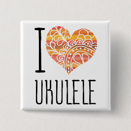 I Love Ukulele Oranje Mandala Heart Vierkante Button 5,1 Cm