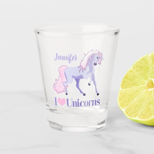 I Love Unicorns Cute Custom Unicorn Shot Glas (Voorkant)