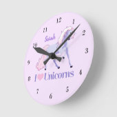 I Love Unicorns Cute Pink Paarse Monogram Girls Ronde Klok (Hoek)