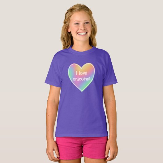 I Love Unicorns Rainbow Heart Girls' T-Shirt (Voorkant volledig)