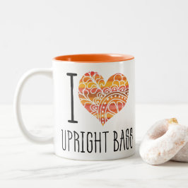 I Love Upright Bass Oranje Mandala Heart Tweekleurige Koffiemok