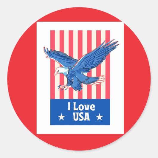 "I Love USA" Blauwe Adelaar zweeft US Flag Sticker (Voorkant)